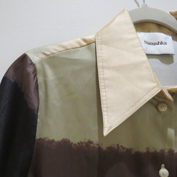 NANUSHKA Mandine Satin Shirt Watercolor Neutral Medium Minimalist Old Money - Picture 5 of 16